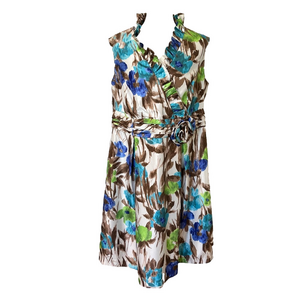 Jessica Howard Women’s Floral Surplice Ruffle Collar Wrap Midi Dress 18W